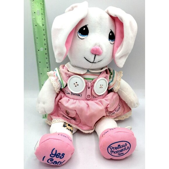 Precious Moments Bunny Plush Yes I Can 2003 Vintage Enesco Learn Button Zip Tie - Picture 2 of 14